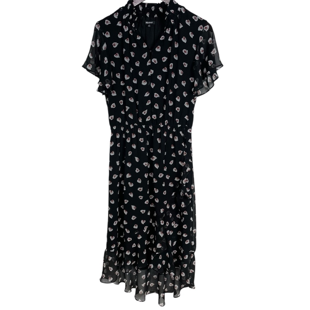 Madewell Amaryllis Printed Chiffon Dress In Lilypad True Black Size Small